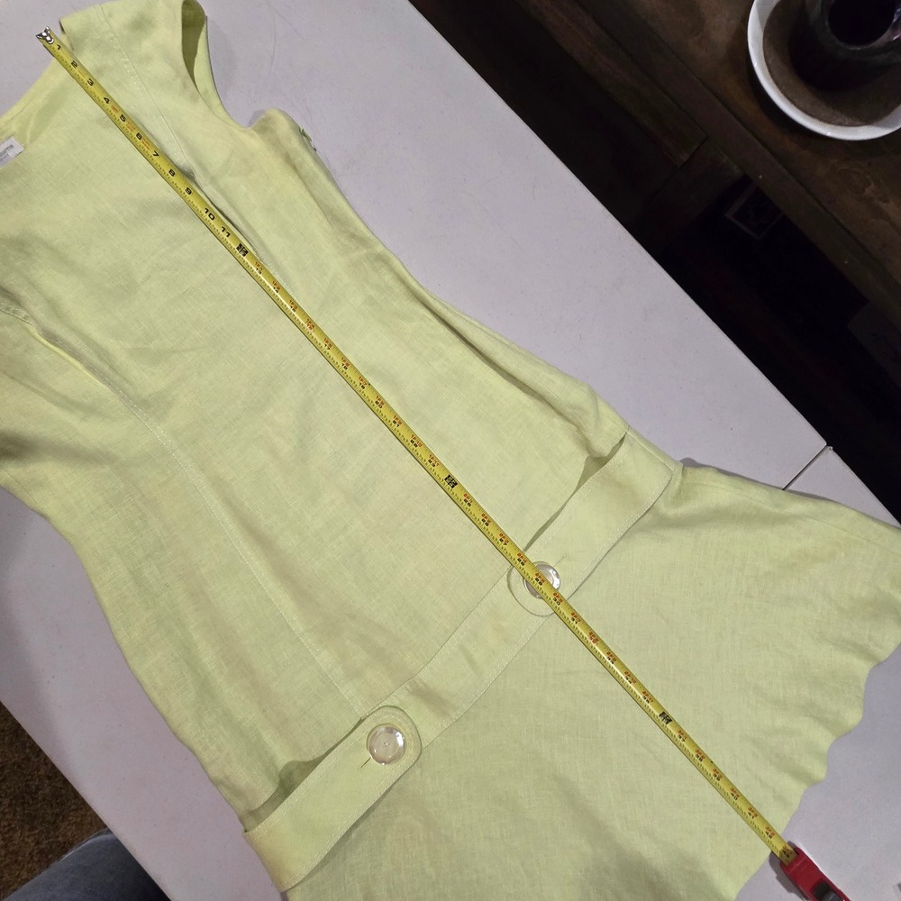 Butter‎ Yellow Linen Blend Sheath Dress Button Tab Midi Womens 10 Brunch Coastal - Picture 9 of 12